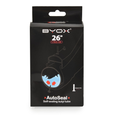 BYOX AutoSeal anti puncture butyl tube 26“*1.75/2.125 ; A/V 48mm, body width 42mm
