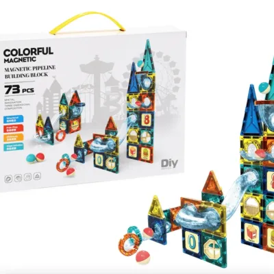 Colorful Magnetic Pipeline Building Block 73τμχ | Μαγνητικό Παιχνίδι Κατασκευών με Μπίλιες