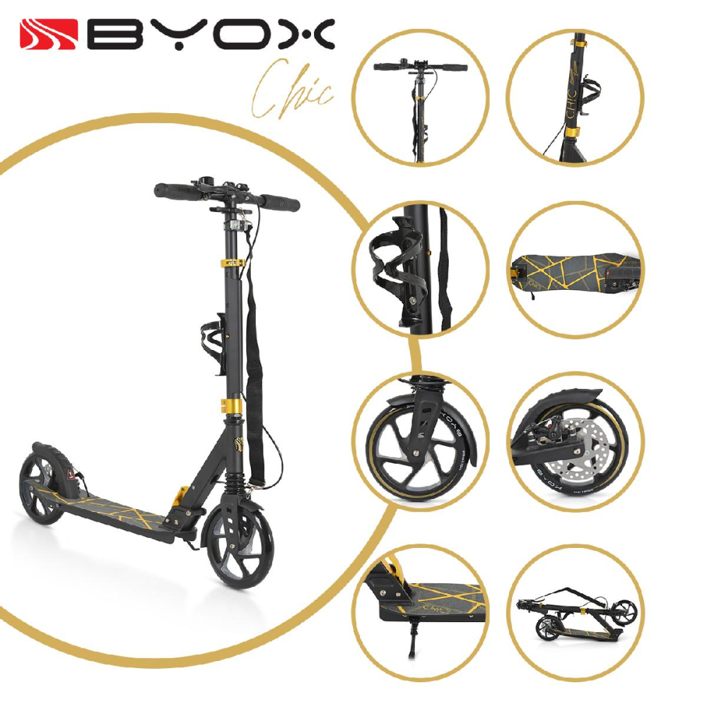 Πατίνι Αλουμινίου Με Αναδίπλωση Chic Black Byox + Δώρο Κουδουνάκι 