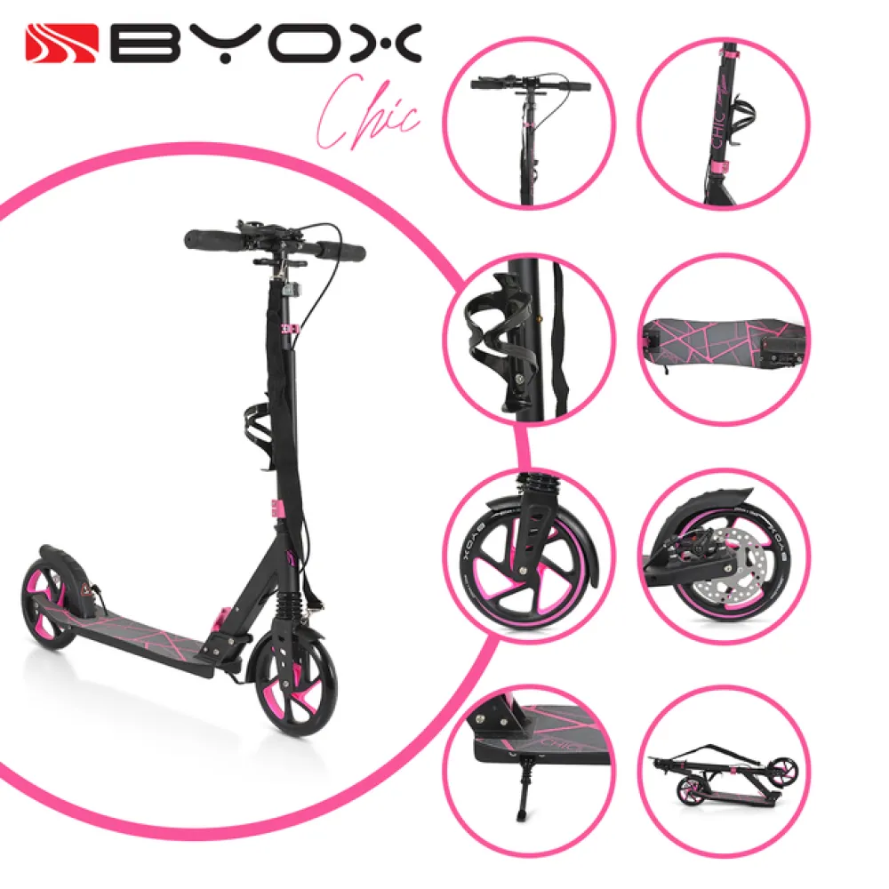 Πατίνι Αλουμινίου Με Αναδίπλωση Chic pink Byox + Δώρο Κουδουνάκι