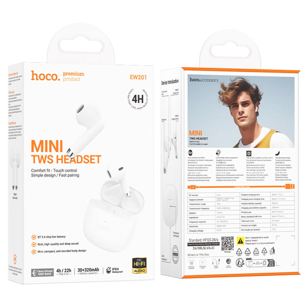 Hoco Wireless Earbuds BlueTooth v5.4 Λευκό - EW201 Graceful