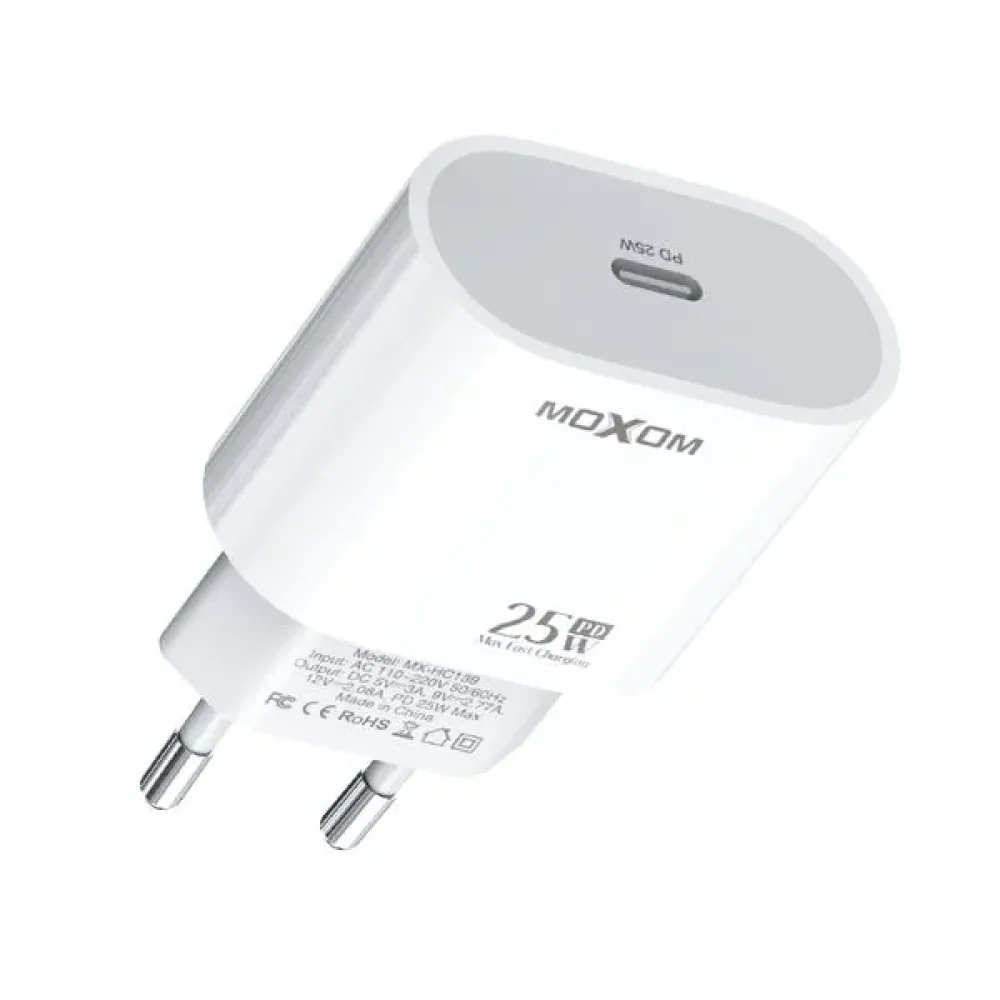 MOXOM Φορτιστής με Θύρα USB-C και Καλώδιο USB-C 25W Λευκός - MX-HC139