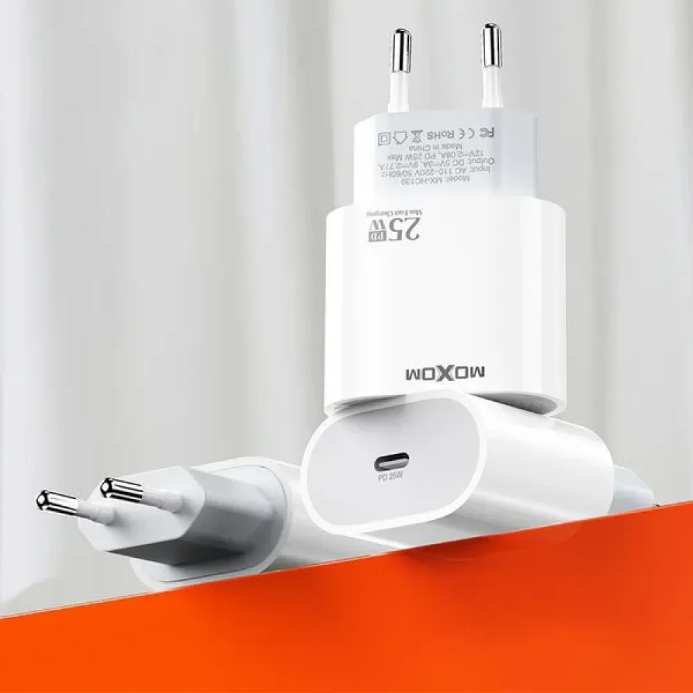MOXOM Φορτιστής με Θύρα USB-C και Καλώδιο USB-C 25W Λευκός - MX-HC139
