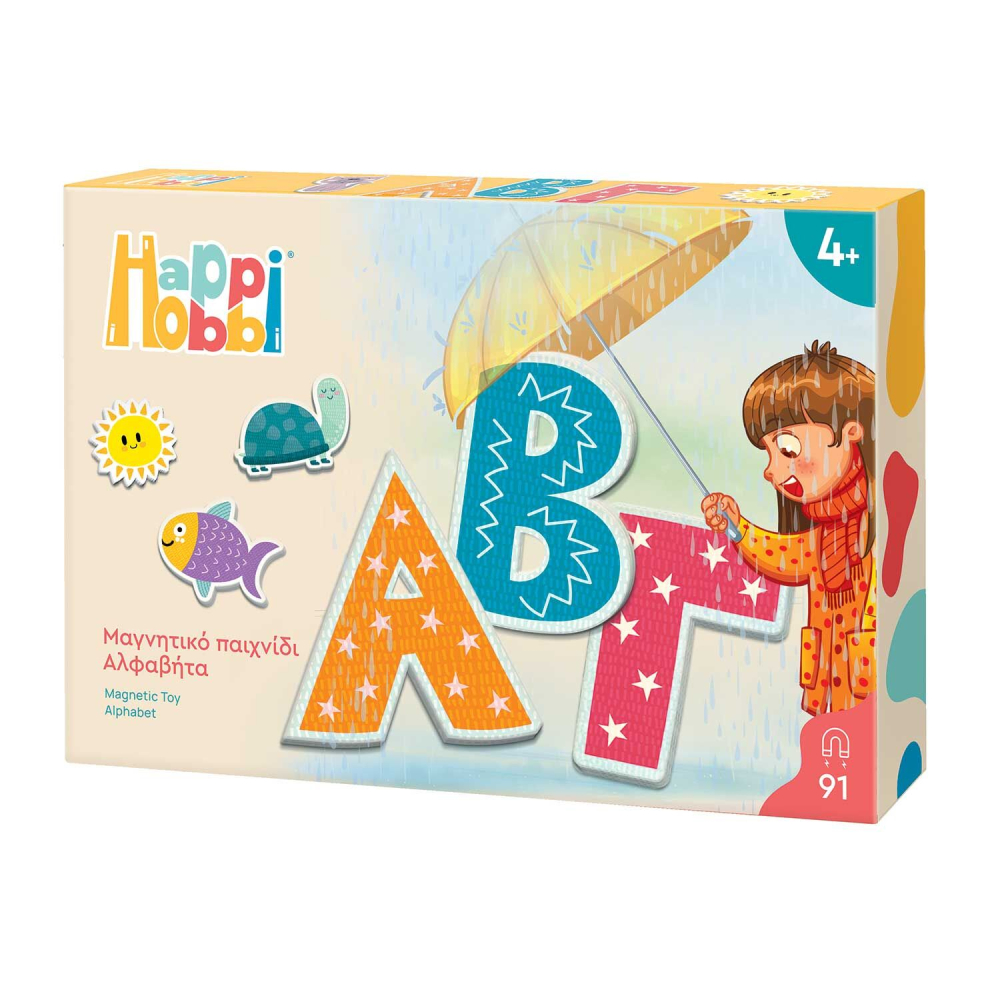 HappiHobbi Αλφαβήτα 91 Εκπαιδευτικοί Χάρτινοι Μαγνήτες Για 4+ Χρονών