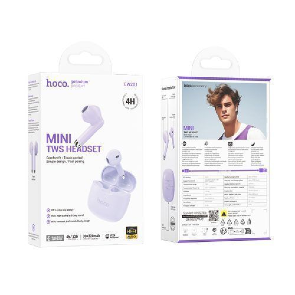 Hoco Wireless Earbuds BlueTooth v5.4 Μωβ - EW201 Graceful