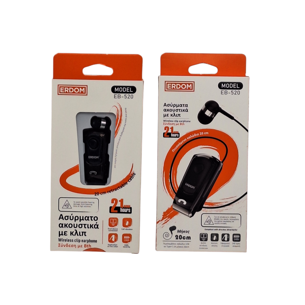Ακουστικό Bluetooth Clip-On ERDOM EB-520 - Μαύρο