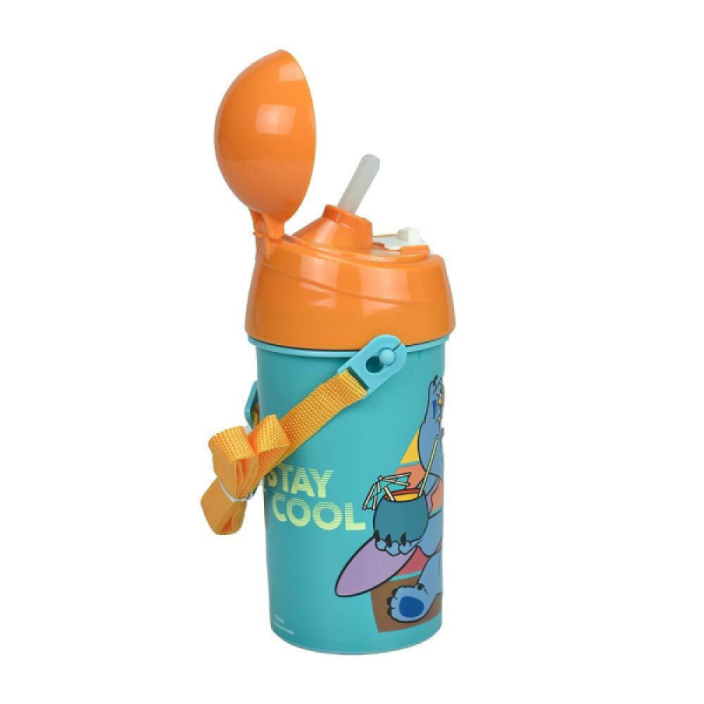 Παγούρι Lilo & Stitch 500ml με Καλαμάκι & Κορδόνι – Πλαστικό PP, BPA Free, 19x8cm