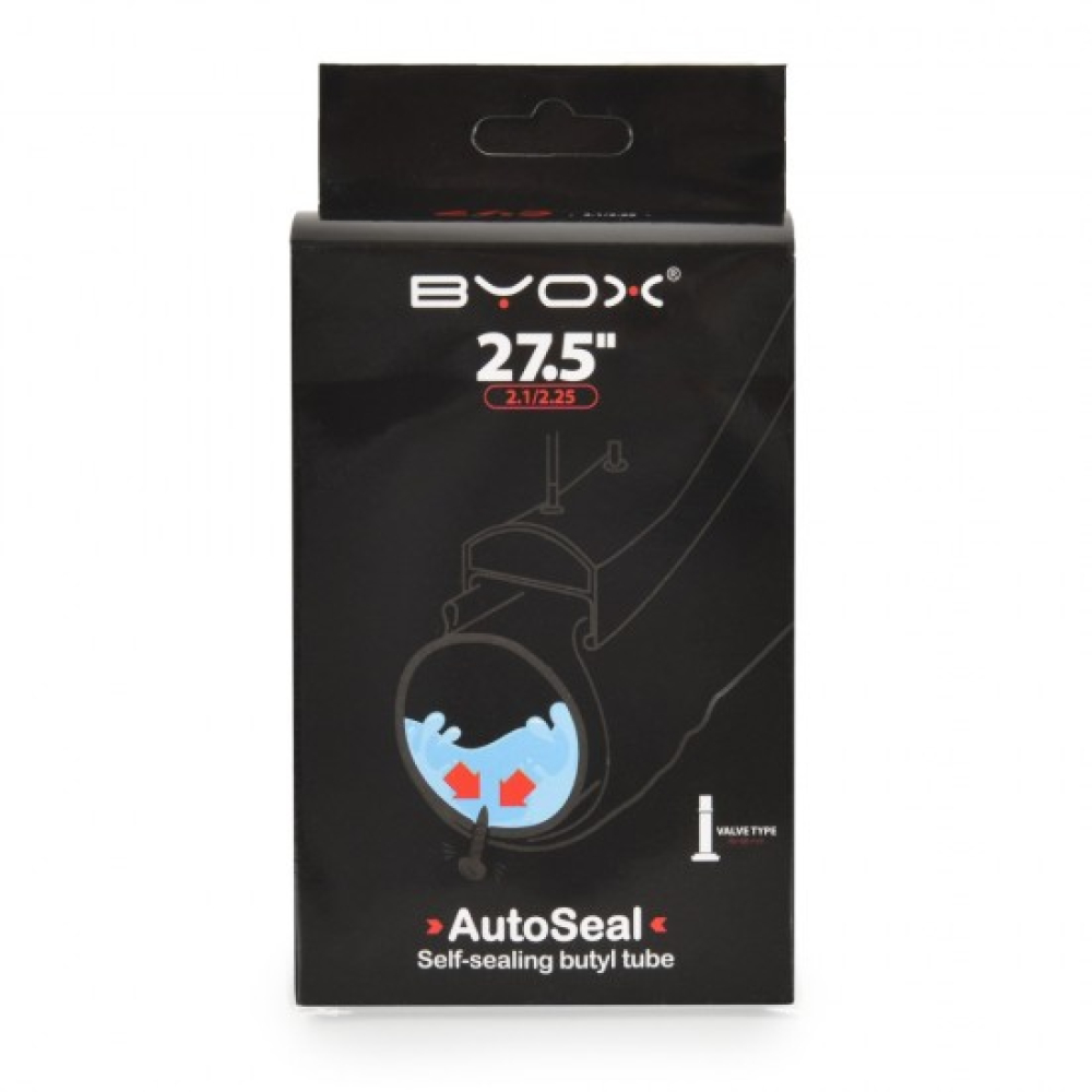 BYOX AutoSeal anti puncture butyl tube 27.5“*1.75/2.125 ; A/V 48mm, body width 50mm