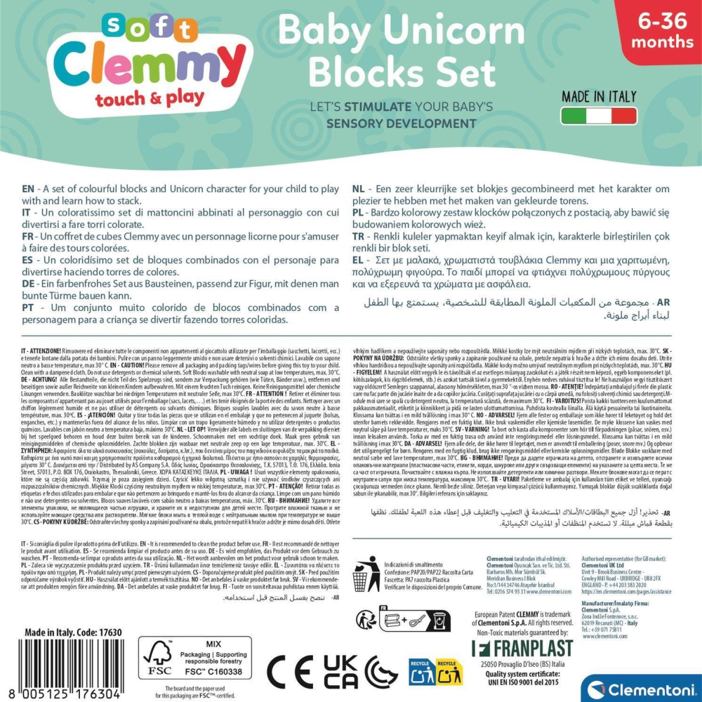 Soft Clemmy Σετ 10 Μαλακά Τουβλάκια & Φιγουράκι Μονόκερος Για 3+ Ετών