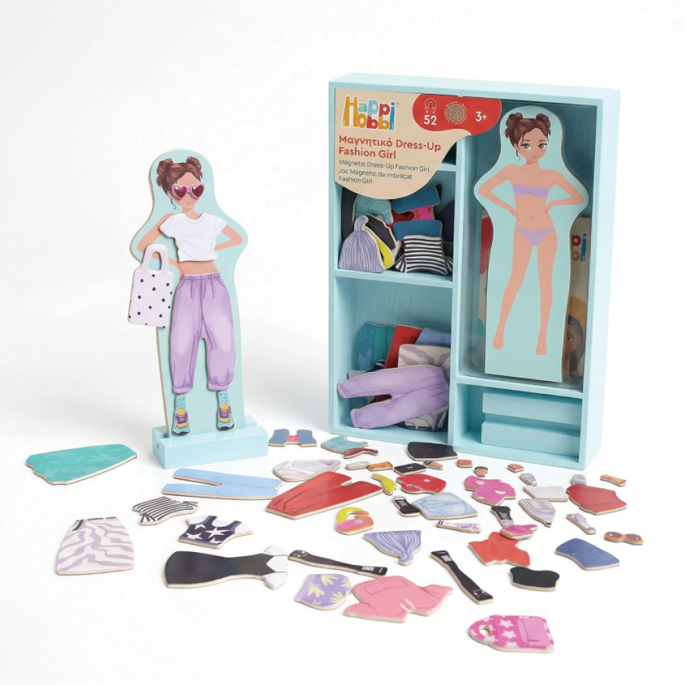 Happi Hobbi Magnet Wooden Doll Assortment of 2 Για 3+ Ετών Fashion Girl