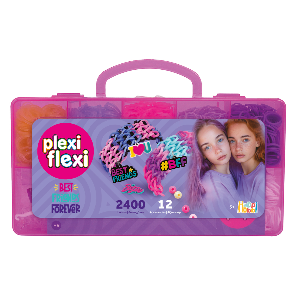 Plexi Flexi Best Friends Forever Θήκη 2400 Λαστιχάκια & 12 Αξεσουάρ Για 5+ Ετών -  Ροζ