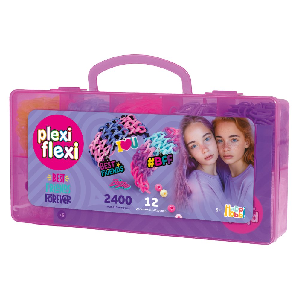 Plexi Flexi Best Friends Forever Θήκη 2400 Λαστιχάκια & 12 Αξεσουάρ Για 5+ Ετών -  Ροζ