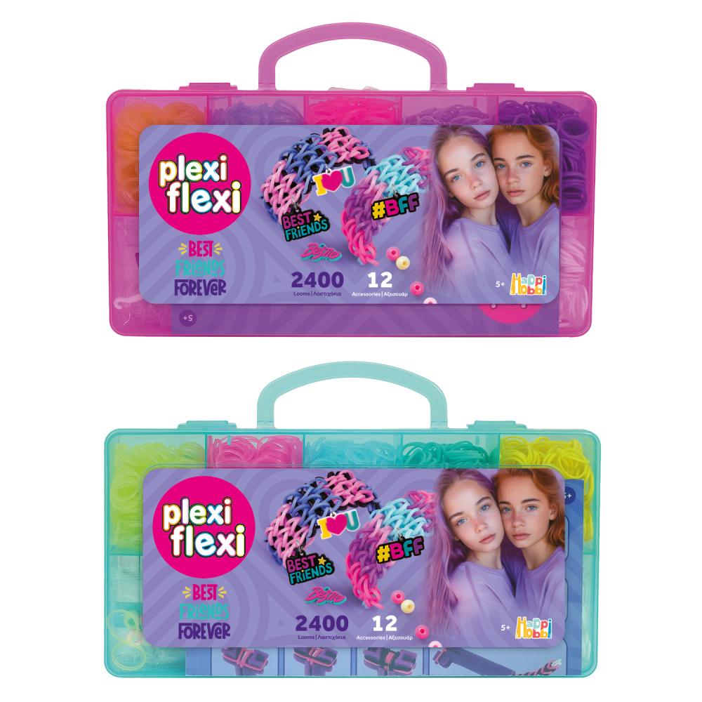 Plexi Flexi Best Friends Forever Θήκη 2400 Λαστιχάκια & 12 Αξεσουάρ Για 5+ Ετών -  Ροζ