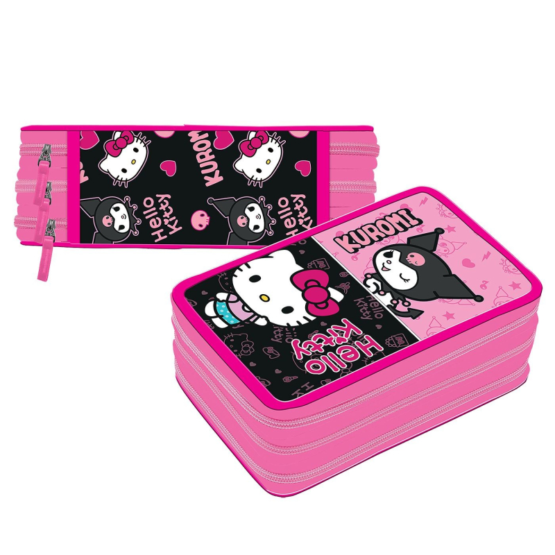 Κασετίνα Γεμάτη Τριπλή Hello Kitty με Kuromi 19,5x12,5x6cm