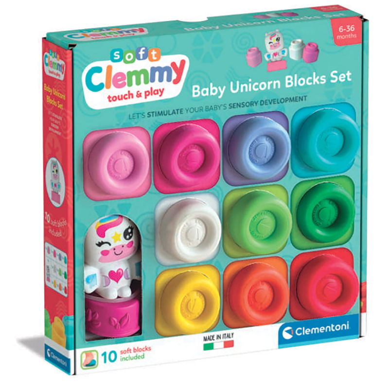 Soft Clemmy Σετ 10 Μαλακά Τουβλάκια & Φιγουράκι Μονόκερος Για 3+ Ετών
